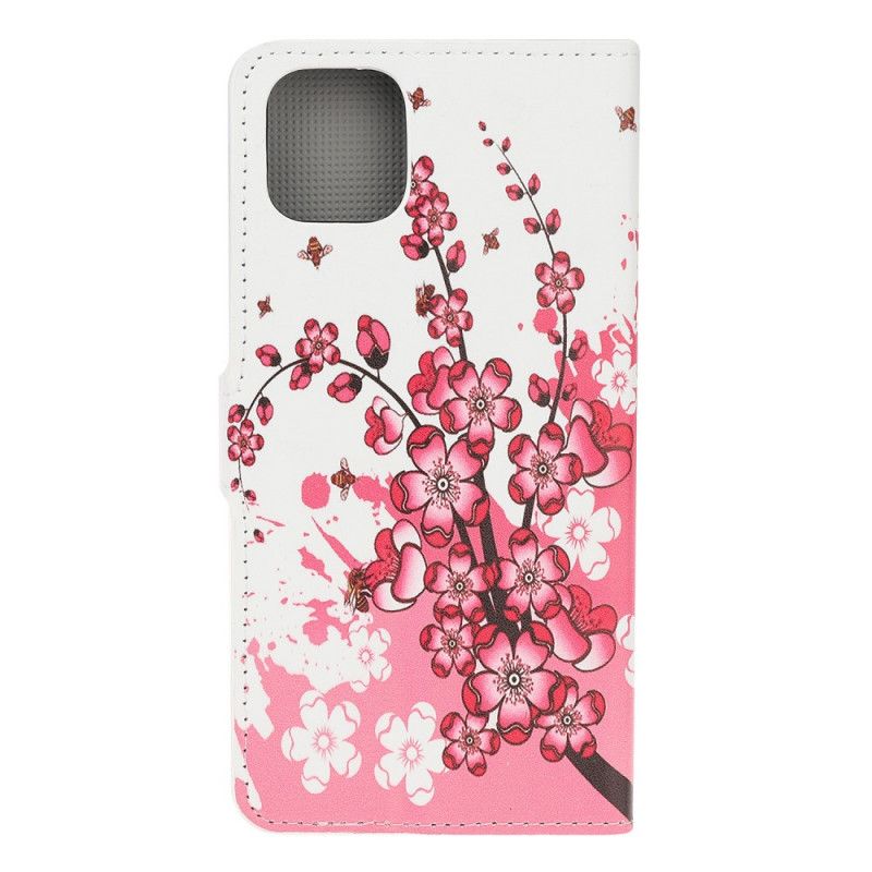 Leren Hoesje iPhone 11 Pro Roze Magenta Telefoonhoesje Tropische Bloemen