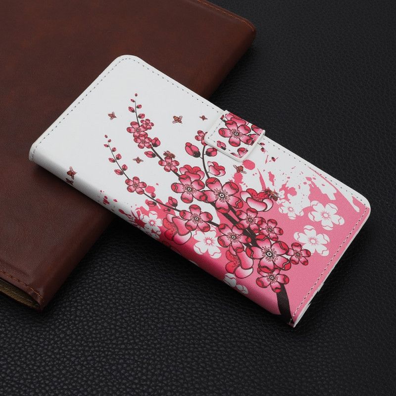 Leren Hoesje iPhone 11 Pro Roze Magenta Telefoonhoesje Tropische Bloemen