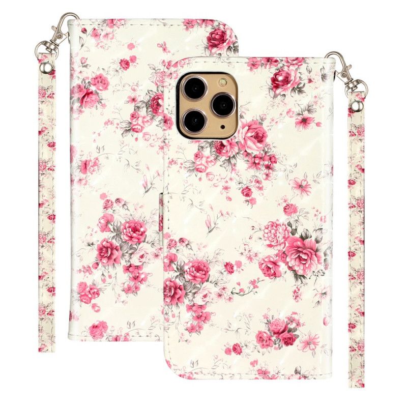 Leren Hoesje iPhone 11 Pro Telefoonhoesje Bloemen Lichte Vlekjes Met Riempje