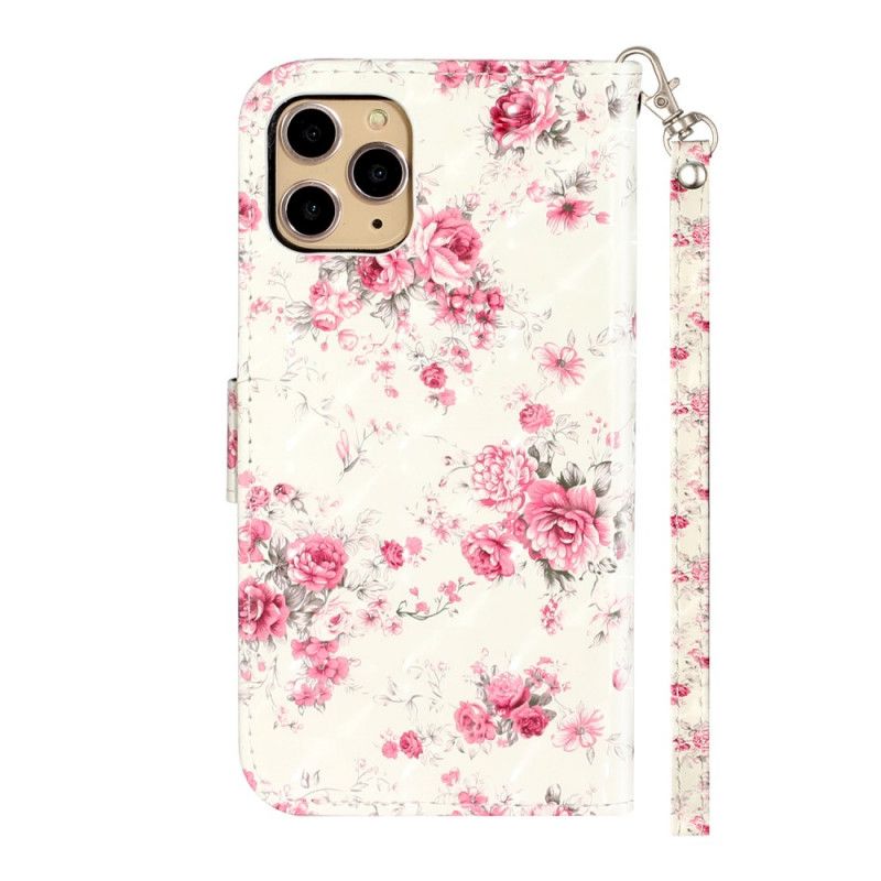 Leren Hoesje iPhone 11 Pro Telefoonhoesje Bloemen Lichte Vlekjes Met Riempje