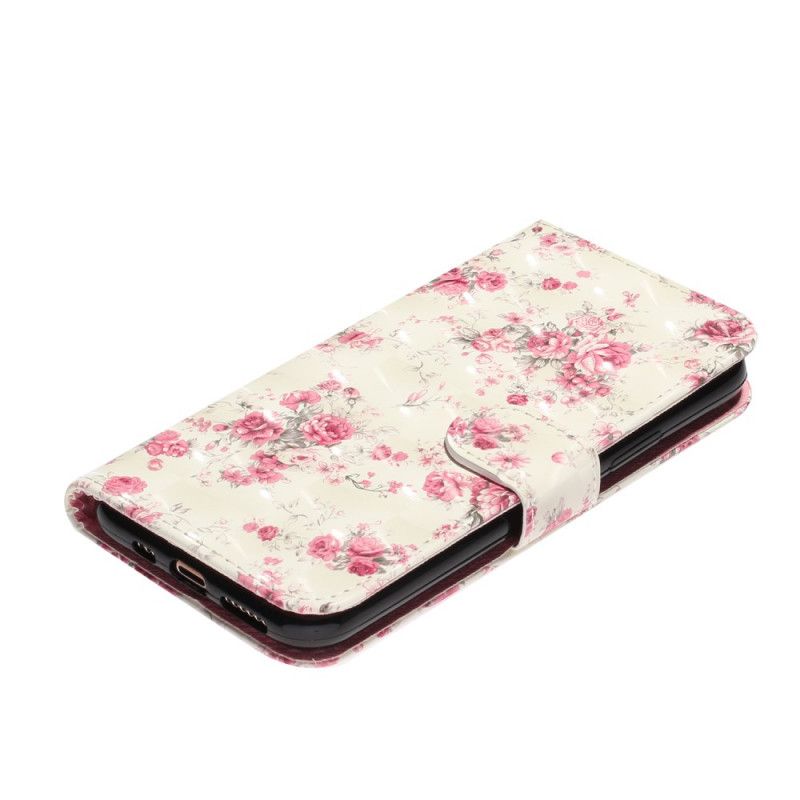 Leren Hoesje iPhone 11 Pro Telefoonhoesje Bloemen Lichte Vlekjes Met Riempje