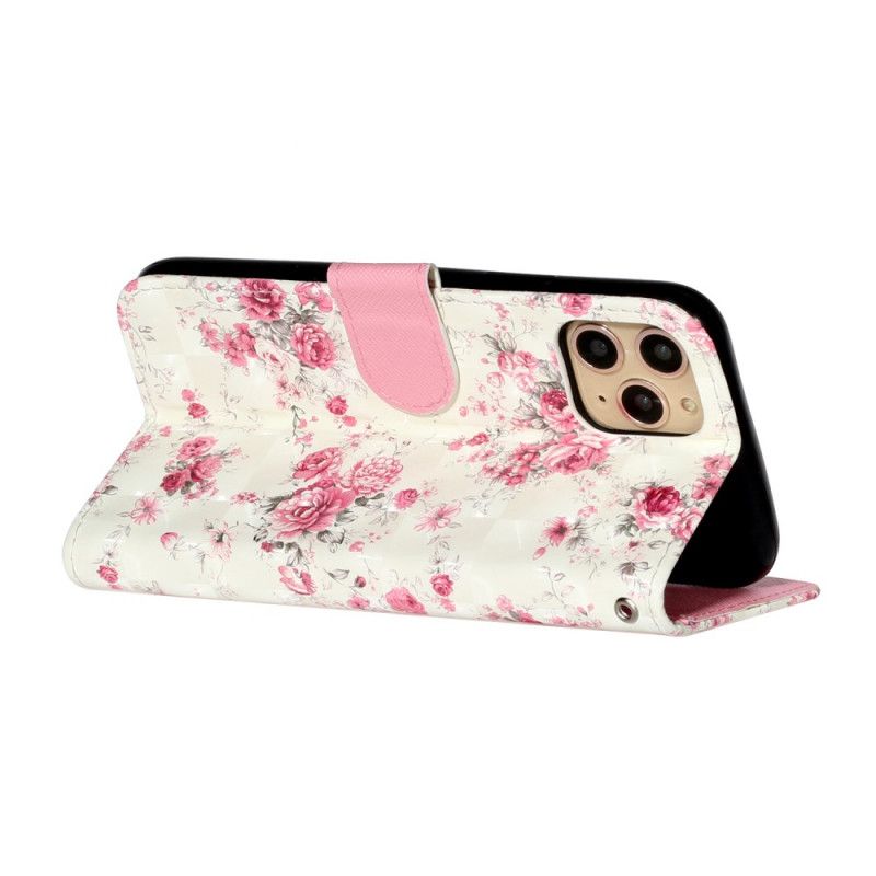 Leren Hoesje iPhone 11 Pro Telefoonhoesje Bloemen Lichte Vlekjes Met Riempje