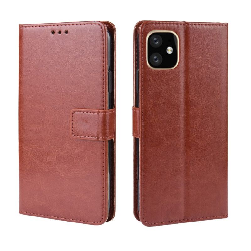 Leren Hoesje voor iPhone 11 Pro Bruin Zwart Gekleurd Leereffect Met Riem