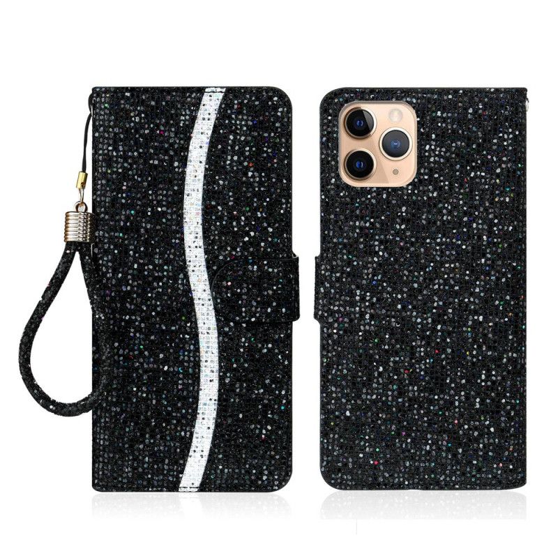 Leren Hoesje voor iPhone 11 Pro Donkerblauw Zwart Ontwerp Met Glitter