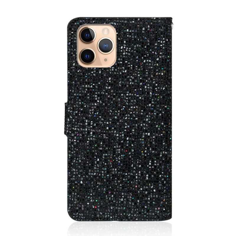 Leren Hoesje voor iPhone 11 Pro Donkerblauw Zwart Ontwerp Met Glitter