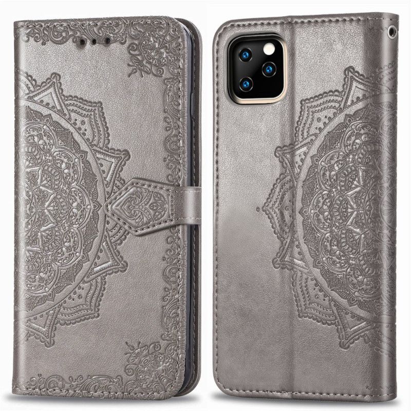 Leren Hoesje voor iPhone 11 Pro Grijs Zwart Mandala Van Middelbare Leeftijd