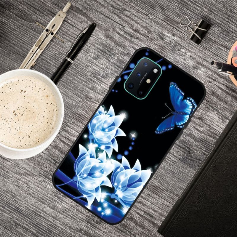 Cover Hoesje OnePlus 8T Telefoonhoesje Vlinder En Blauwe Bloemen