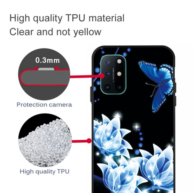 Cover Hoesje OnePlus 8T Telefoonhoesje Vlinder En Blauwe Bloemen