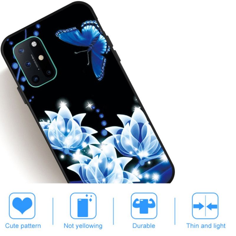 Cover Hoesje OnePlus 8T Telefoonhoesje Vlinder En Blauwe Bloemen