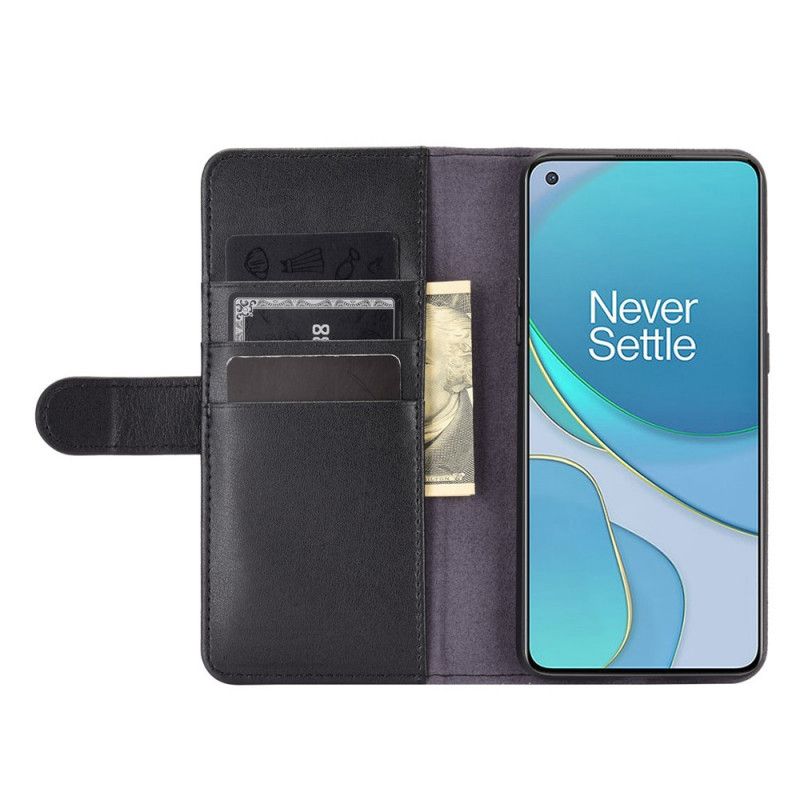 Flip Case Leren OnePlus 8T Bruin Zwart Splitleer