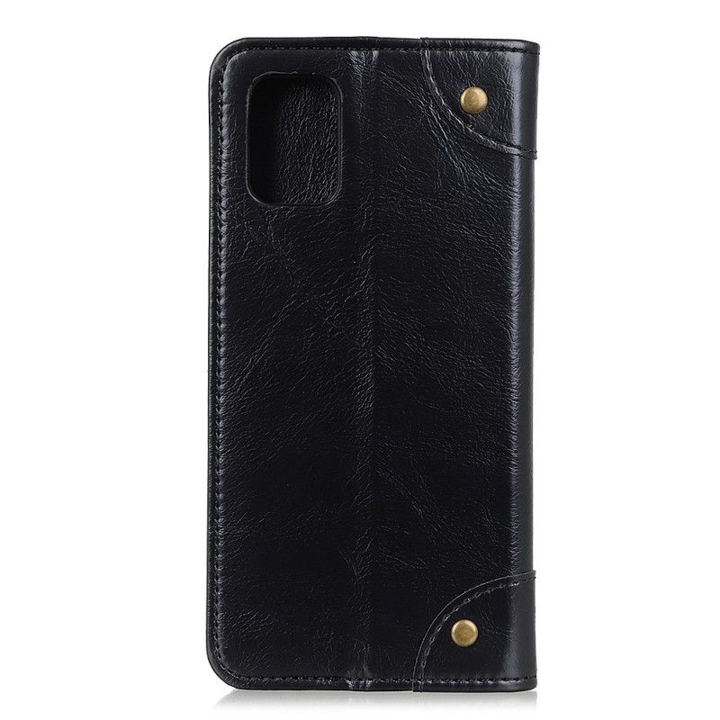 Folio-hoesje OnePlus 8T Donkerblauw Zwart Vintage Splitleren Klinknagels