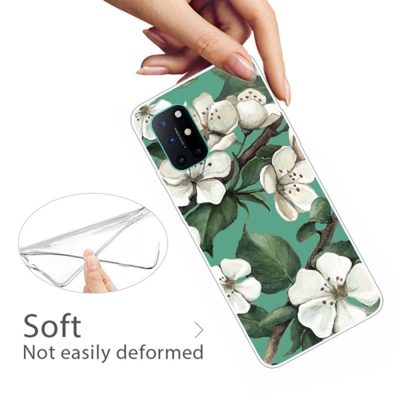Hoesje OnePlus 8T Geschilderde Witte Bloemen