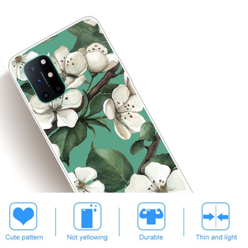 Hoesje OnePlus 8T Geschilderde Witte Bloemen