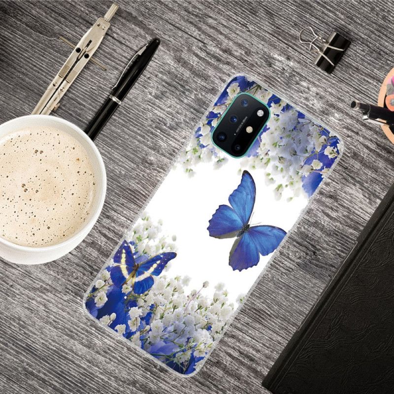 Hoesje OnePlus 8T Marineblauw Goud Vlinders