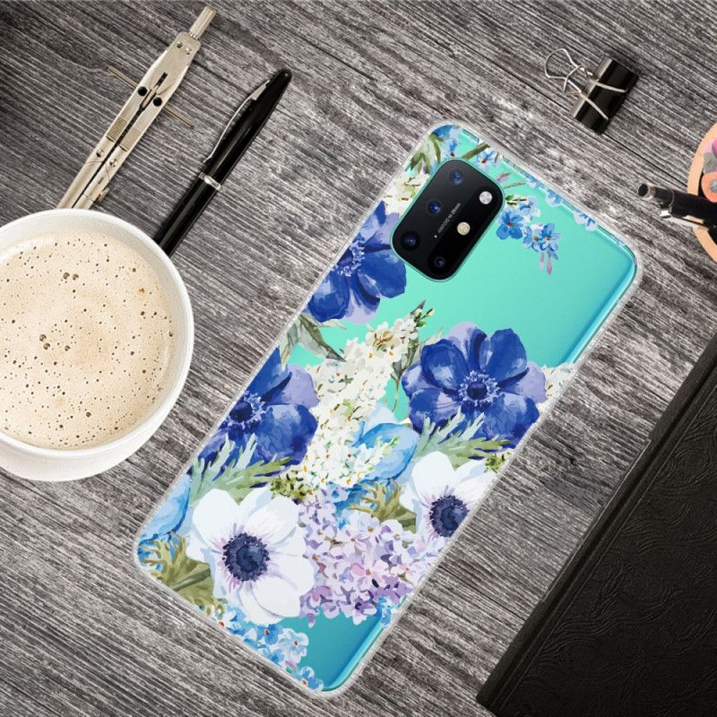 Hoesje OnePlus 8T Transparante Aquarelblauwe Bloemen