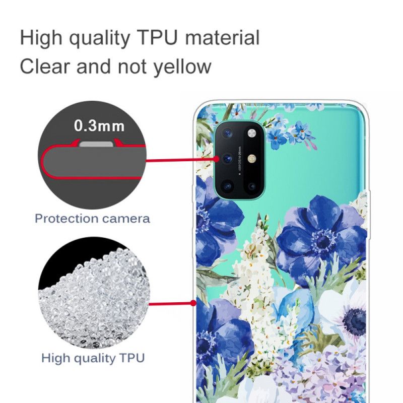 Hoesje OnePlus 8T Transparante Aquarelblauwe Bloemen