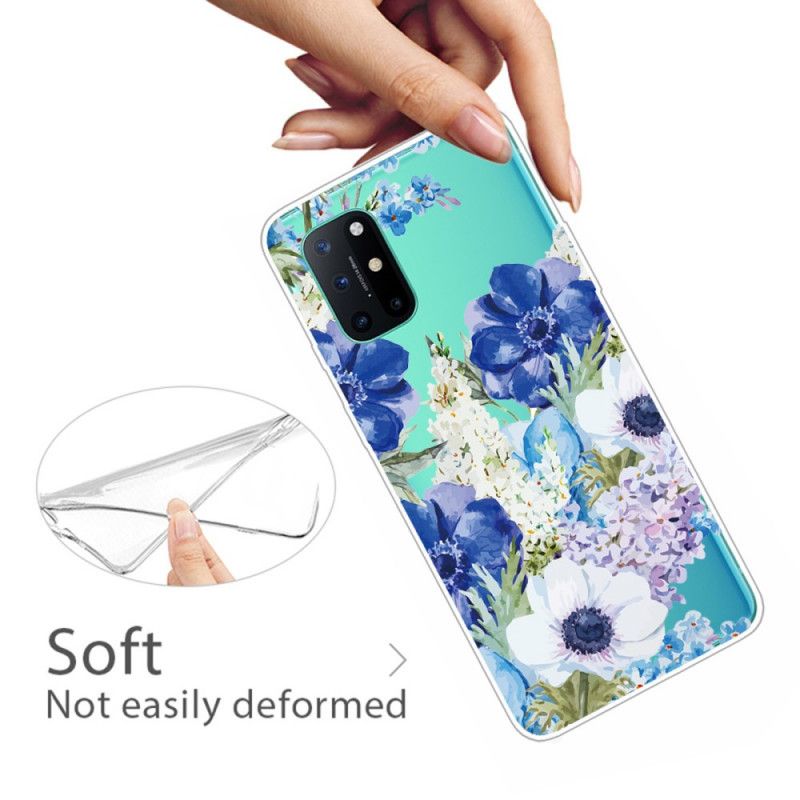 Hoesje OnePlus 8T Transparante Aquarelblauwe Bloemen