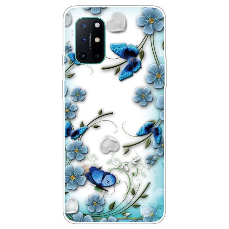 Hoesje OnePlus 8T Transparante Retro Vlinders En Bloemen