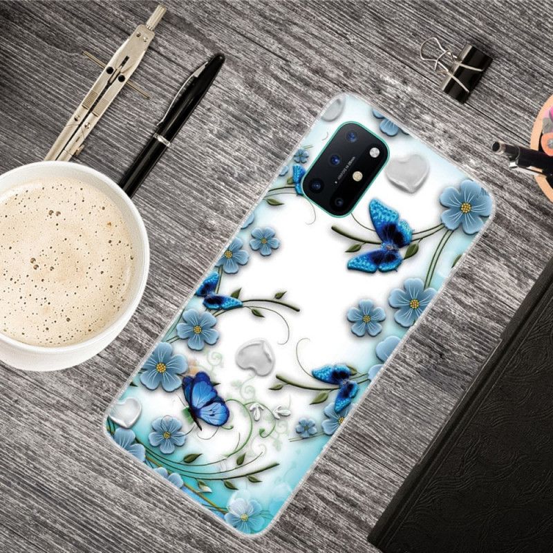 Hoesje OnePlus 8T Transparante Retro Vlinders En Bloemen