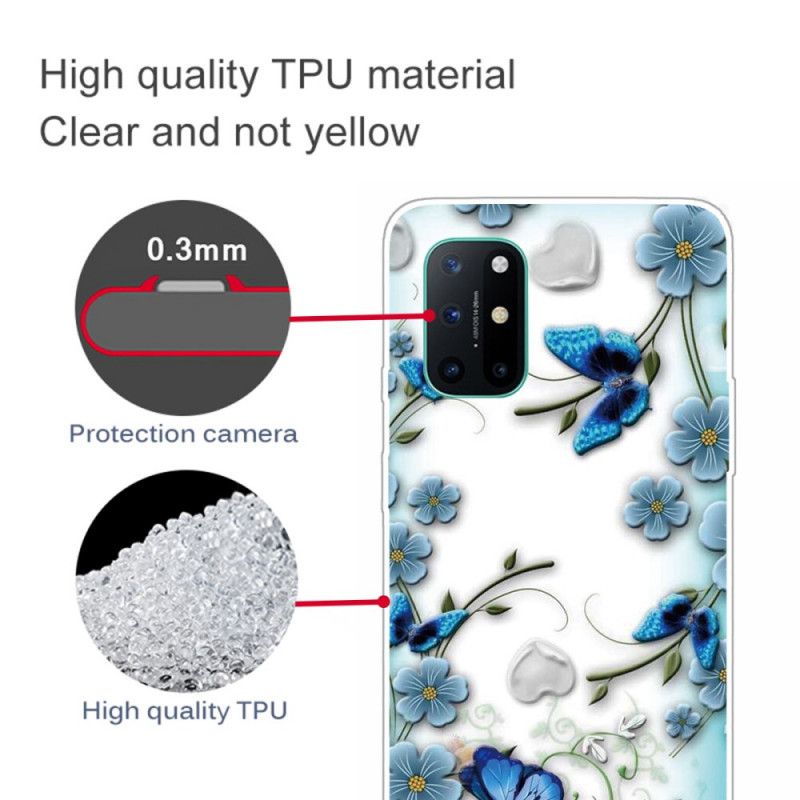 Hoesje OnePlus 8T Transparante Retro Vlinders En Bloemen