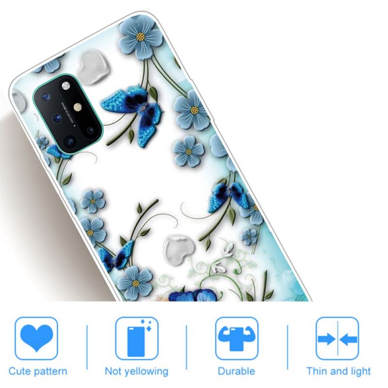 Hoesje OnePlus 8T Transparante Retro Vlinders En Bloemen