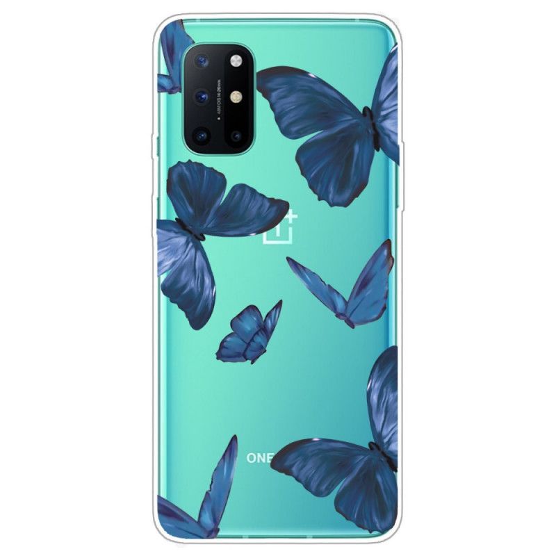 Hoesje voor OnePlus 8T Donkerblauw Roze Wilde Vlinders