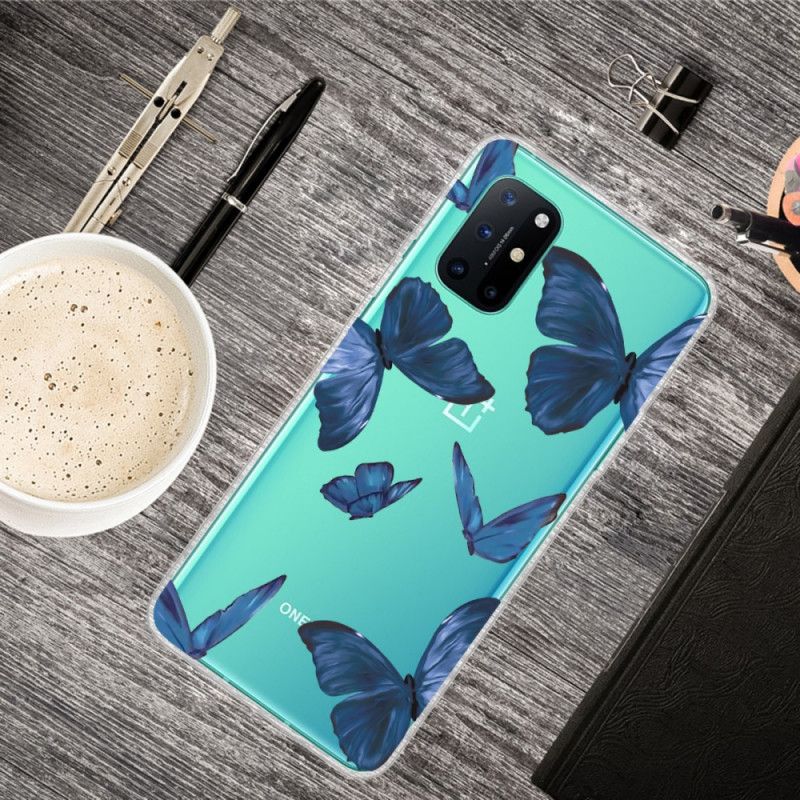 Hoesje voor OnePlus 8T Donkerblauw Roze Wilde Vlinders