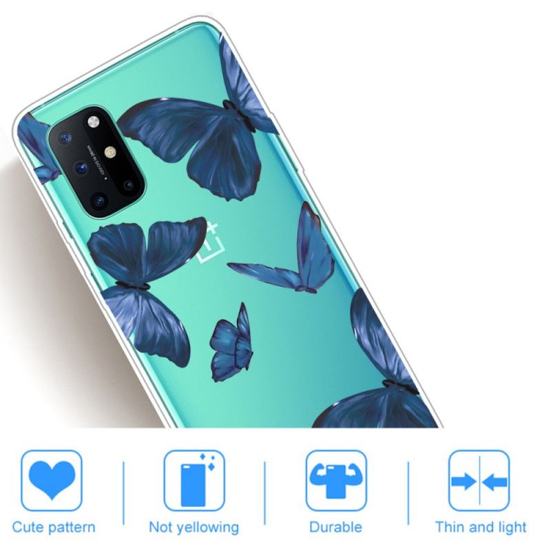 Hoesje voor OnePlus 8T Donkerblauw Roze Wilde Vlinders