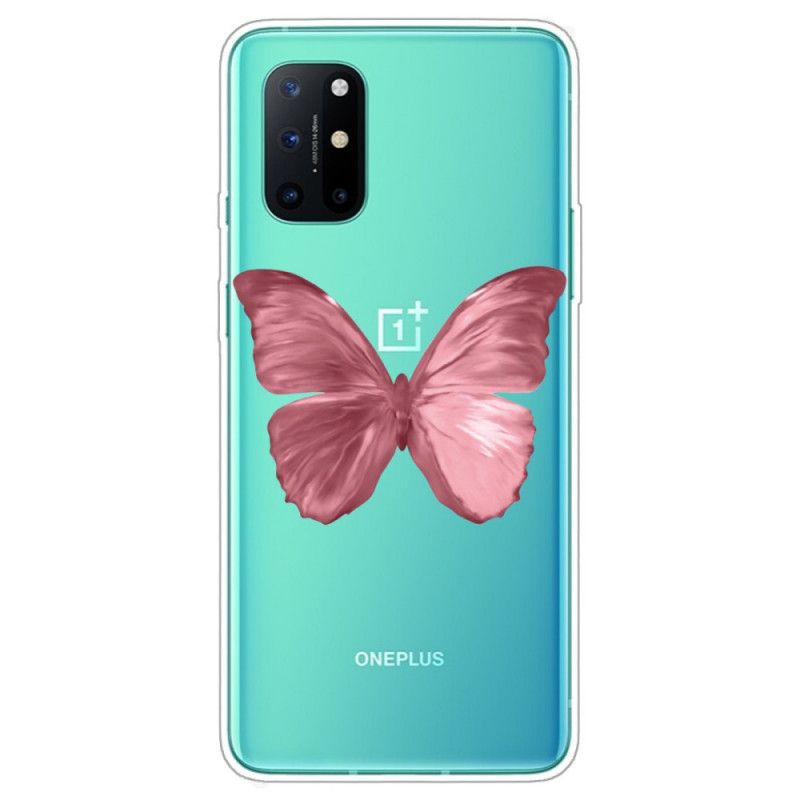 Hoesje voor OnePlus 8T Donkerblauw Roze Wilde Vlinders