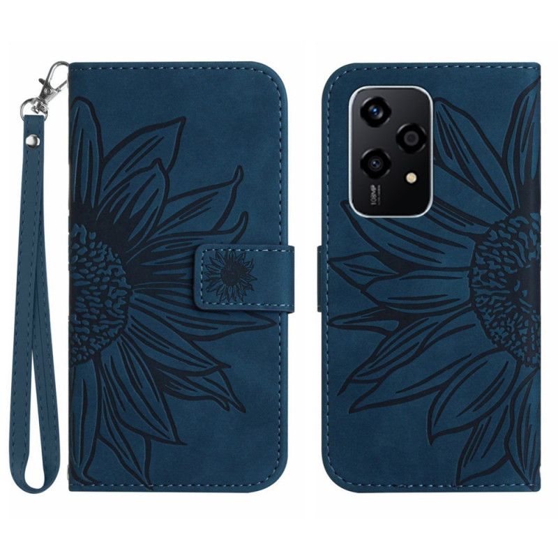 Folio-hoesje Honor 200 Lite Telefoonhoesje Zonnebloemprint Met Riempje