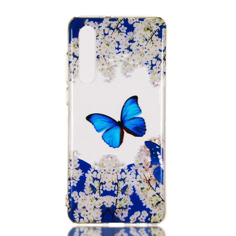 Case Hoesje Huawei P30 Telefoonhoesje Blauwe Vlinder En Winterbloemen