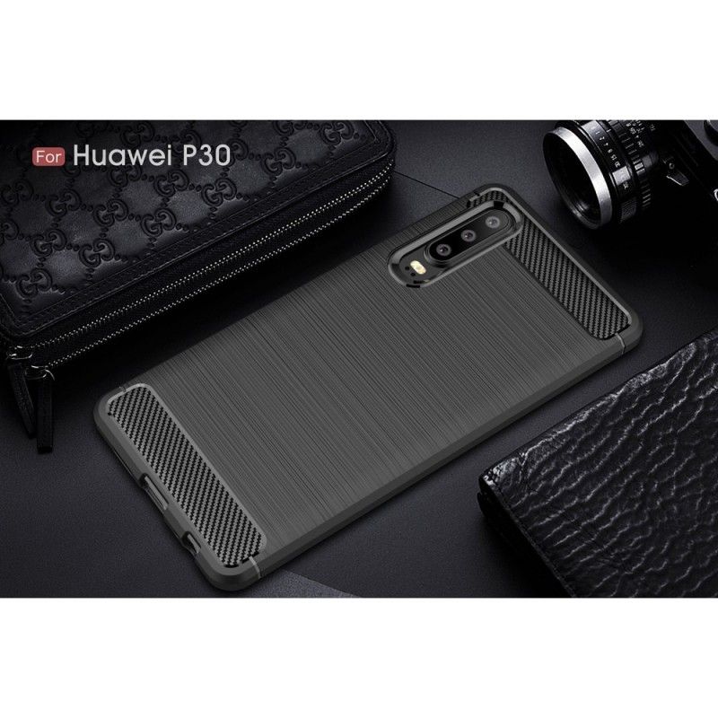 Cover Hoesje Huawei P30 Rood Zwart Telefoonhoesje Geborsteld Koolstofvezel