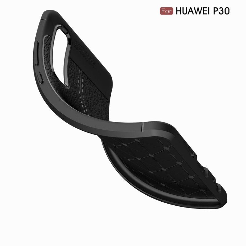 Hoesje Huawei P30 Rood Zwart Dubbellijns Lychee Leereffect