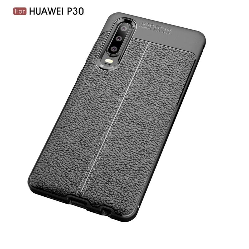 Hoesje Huawei P30 Rood Zwart Dubbellijns Lychee Leereffect