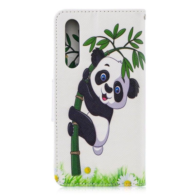 Leren Hoesje Huawei P30 Panda Op Bamboe