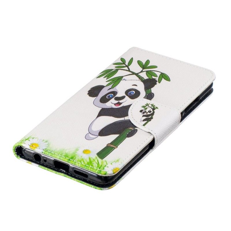 Leren Hoesje Huawei P30 Panda Op Bamboe