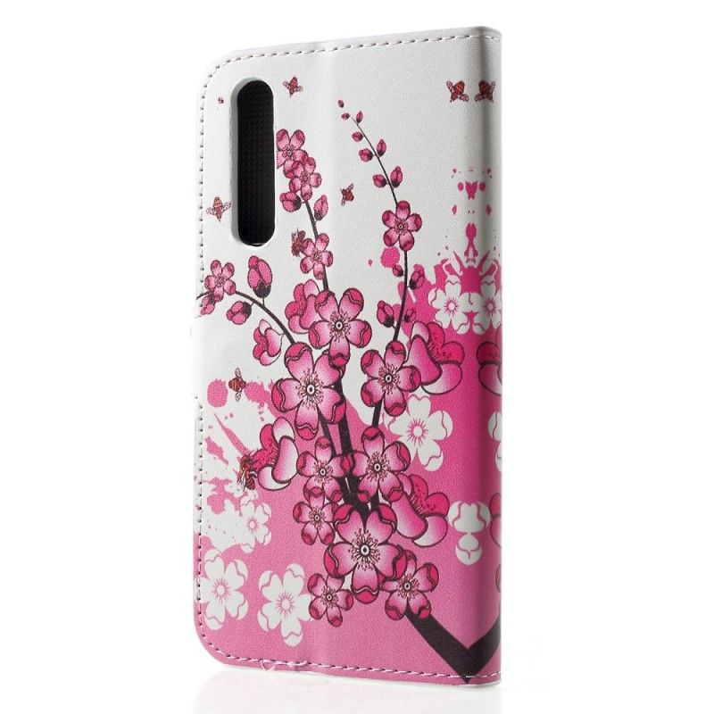 Leren Hoesje Huawei P30 Rose Tropische Bloemen