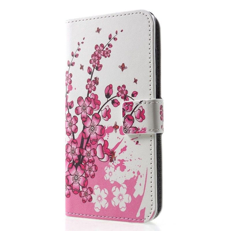 Leren Hoesje Huawei P30 Rose Tropische Bloemen