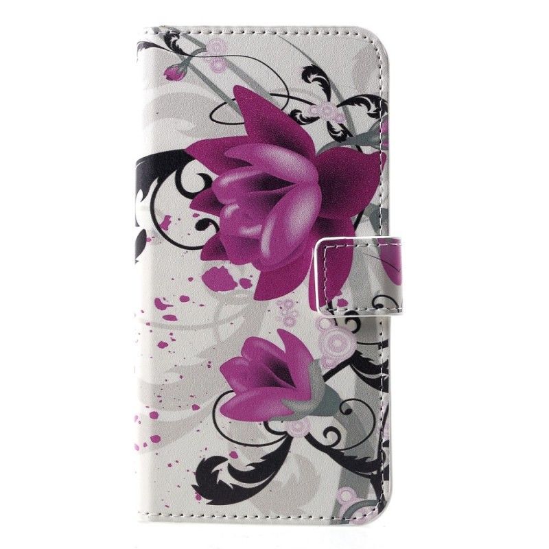 Leren Hoesje Huawei P30 Rose Tropische Bloemen