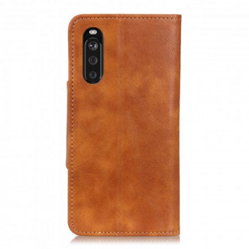 Flip Case Leren Sony Xperia 10 Iii Vintage Knoop Van Kunstleer