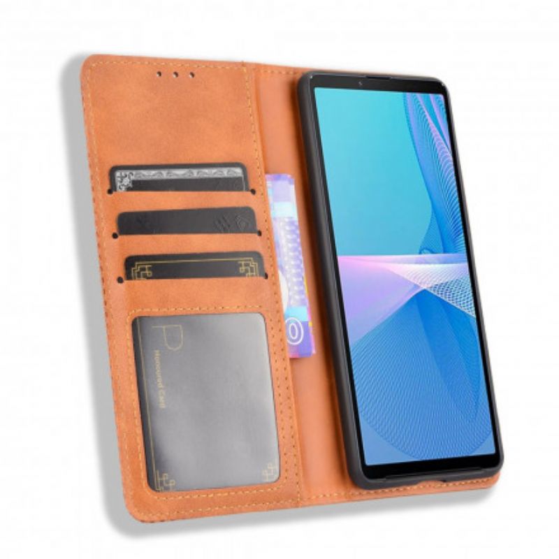 Folio-hoesje Sony Xperia 10 Iii Gestileerd Vintage Leereffect