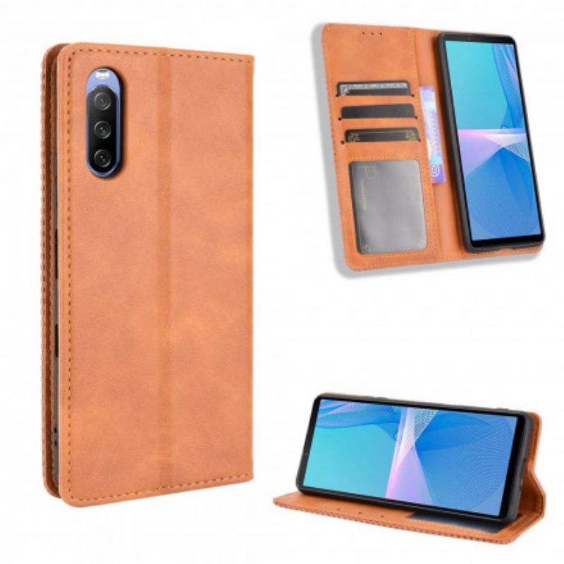 Folio-hoesje Sony Xperia 10 Iii Gestileerd Vintage Leereffect