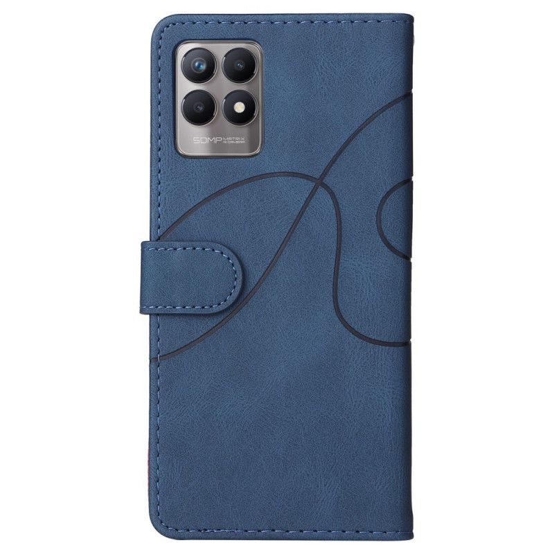 Flip Case Leren Realme 8i Signature Tweekleurig Kunstleer