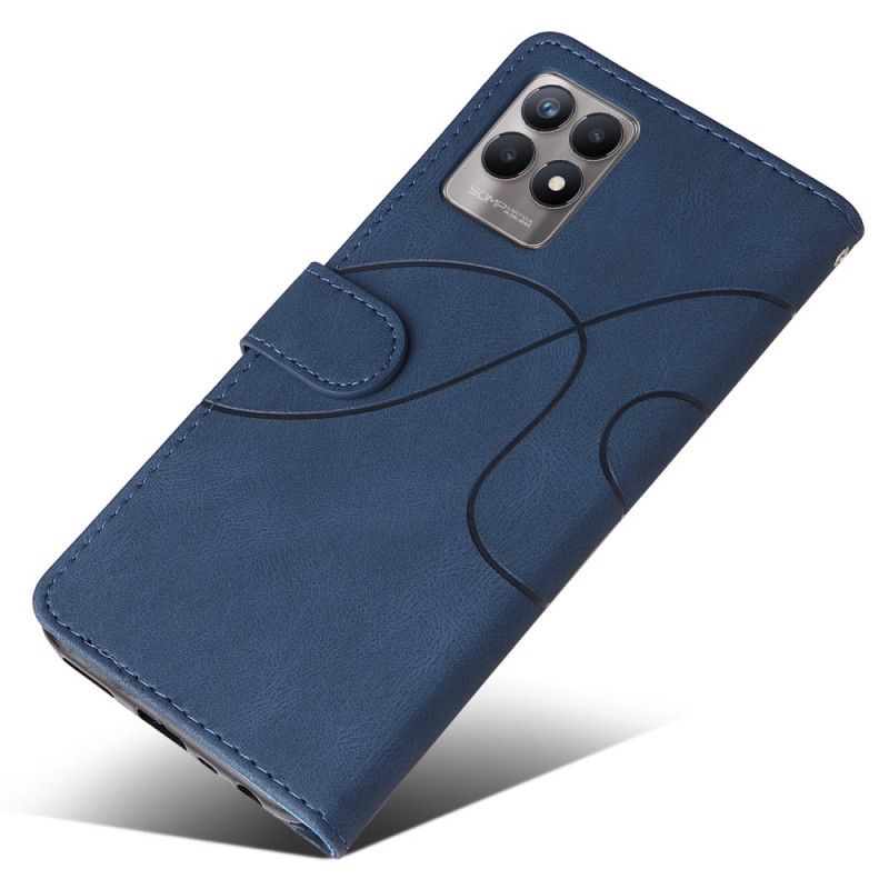 Flip Case Leren Realme 8i Signature Tweekleurig Kunstleer