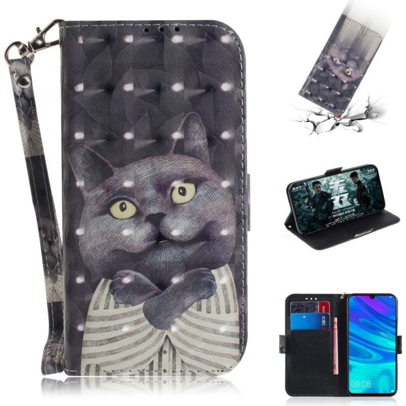 Cover Folio-hoesje Huawei P Smart 2019 Telefoonhoesje Grijze Kat Met String