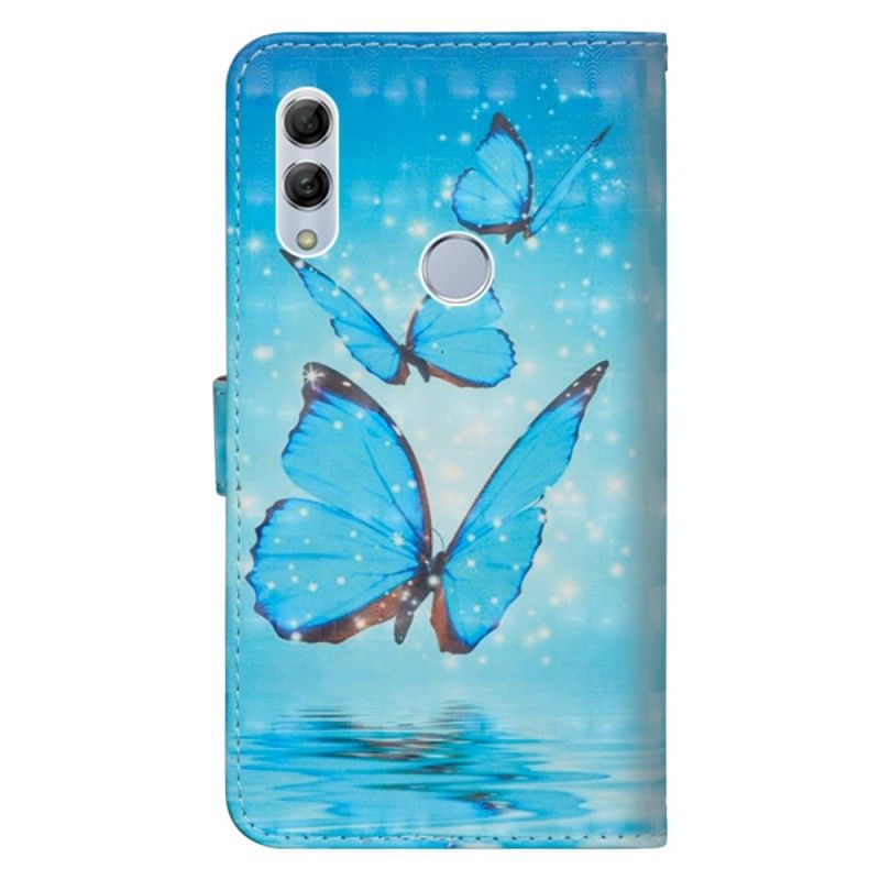 Cover Folio-hoesje Huawei P Smart 2019 Telefoonhoesje Vliegende Blauwe Vlinders