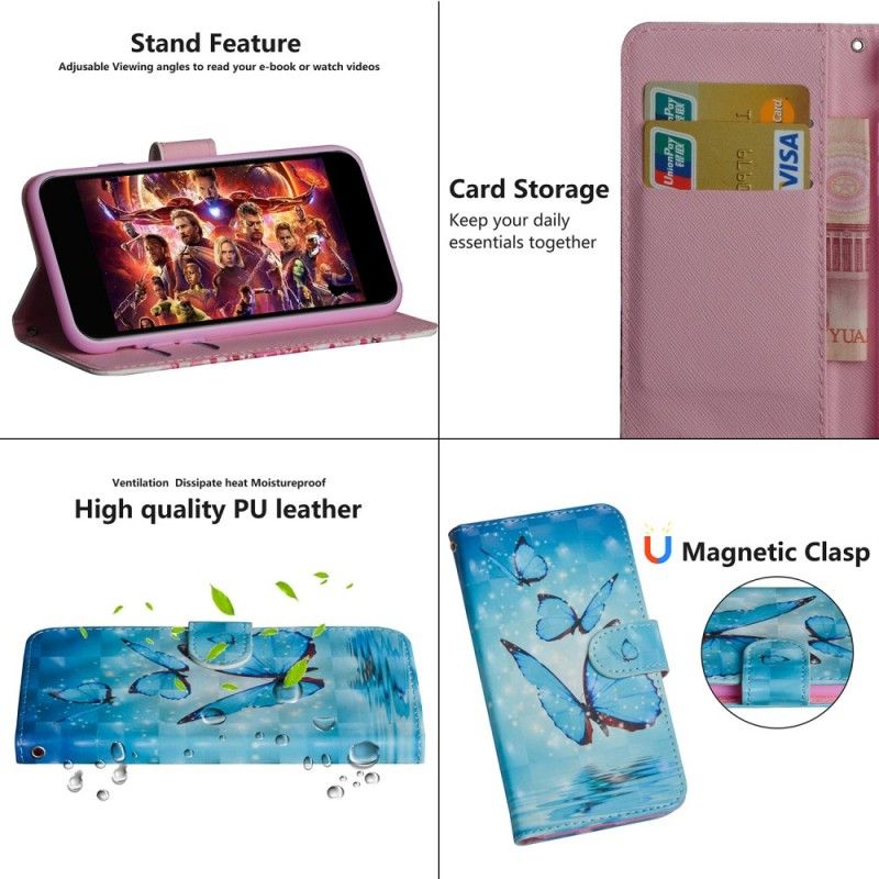 Cover Folio-hoesje Huawei P Smart 2019 Telefoonhoesje Vliegende Blauwe Vlinders