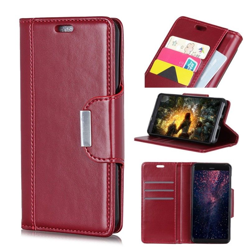 Leren Hoesje voor Huawei P Smart 2019 Rood Zwart Sluiting Elegance Imitatieleer