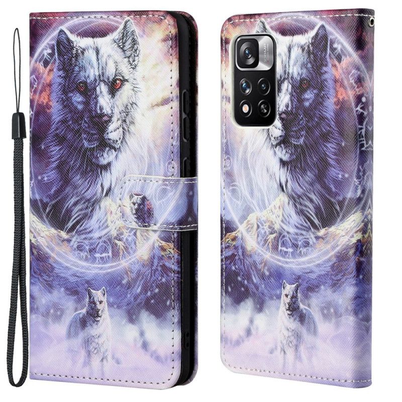 Folio-hoesje Xiaomi Redmi Note 11 Pro / Note 11 Pro Plus Telefoonhoesje Wolf In Winter Met Lanyard