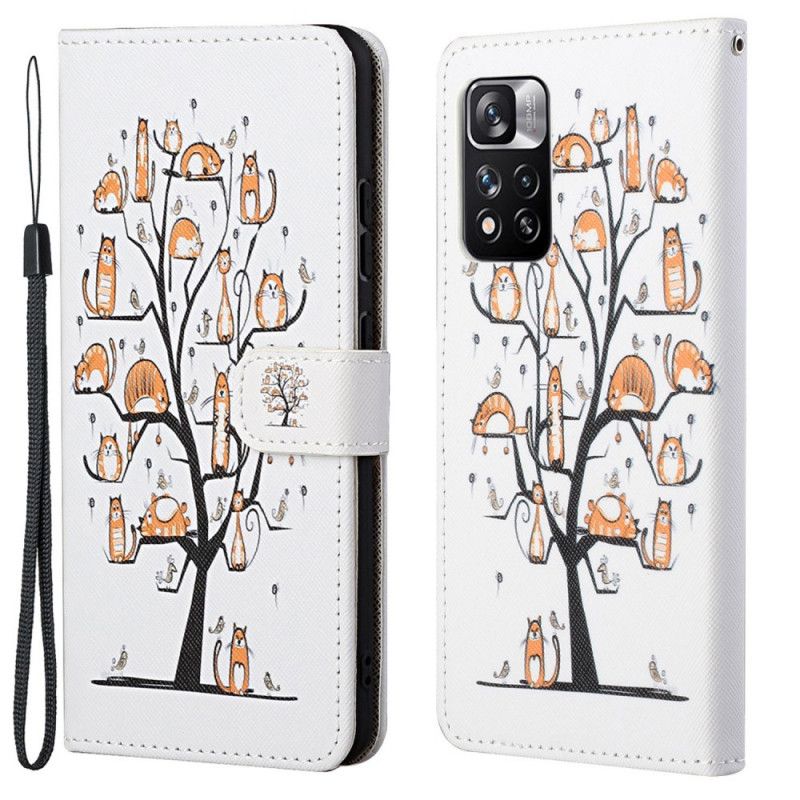 Leren Hoesje Voor Xiaomi Redmi Note 11 Pro / Note 11 Pro Plus Funky Cats Strappy